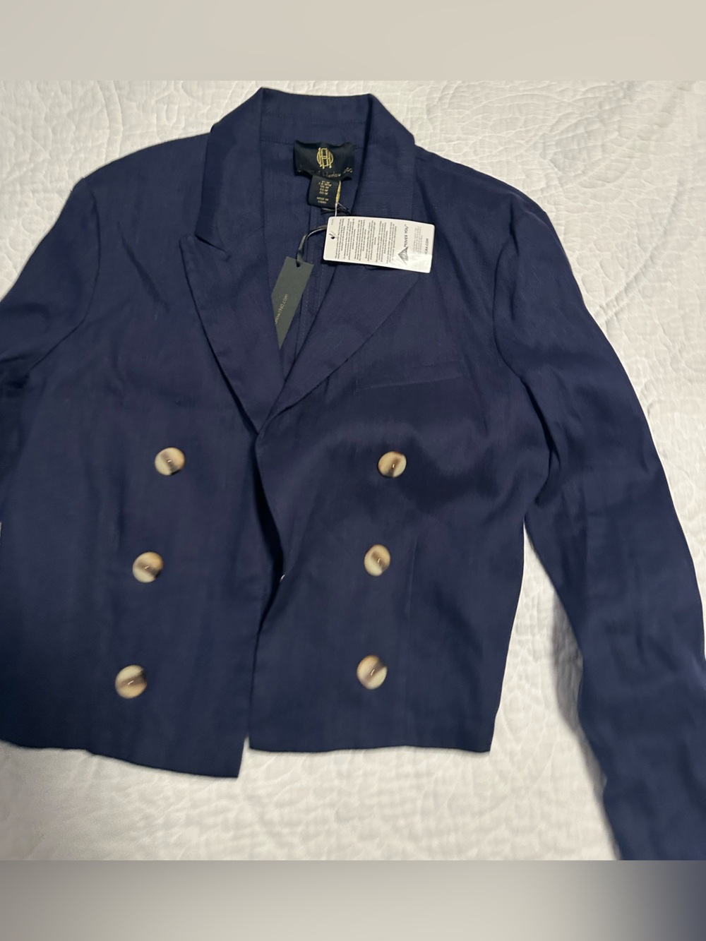 House of Harlow Navy Double-Breasted Blazer with Contrasting Buttons